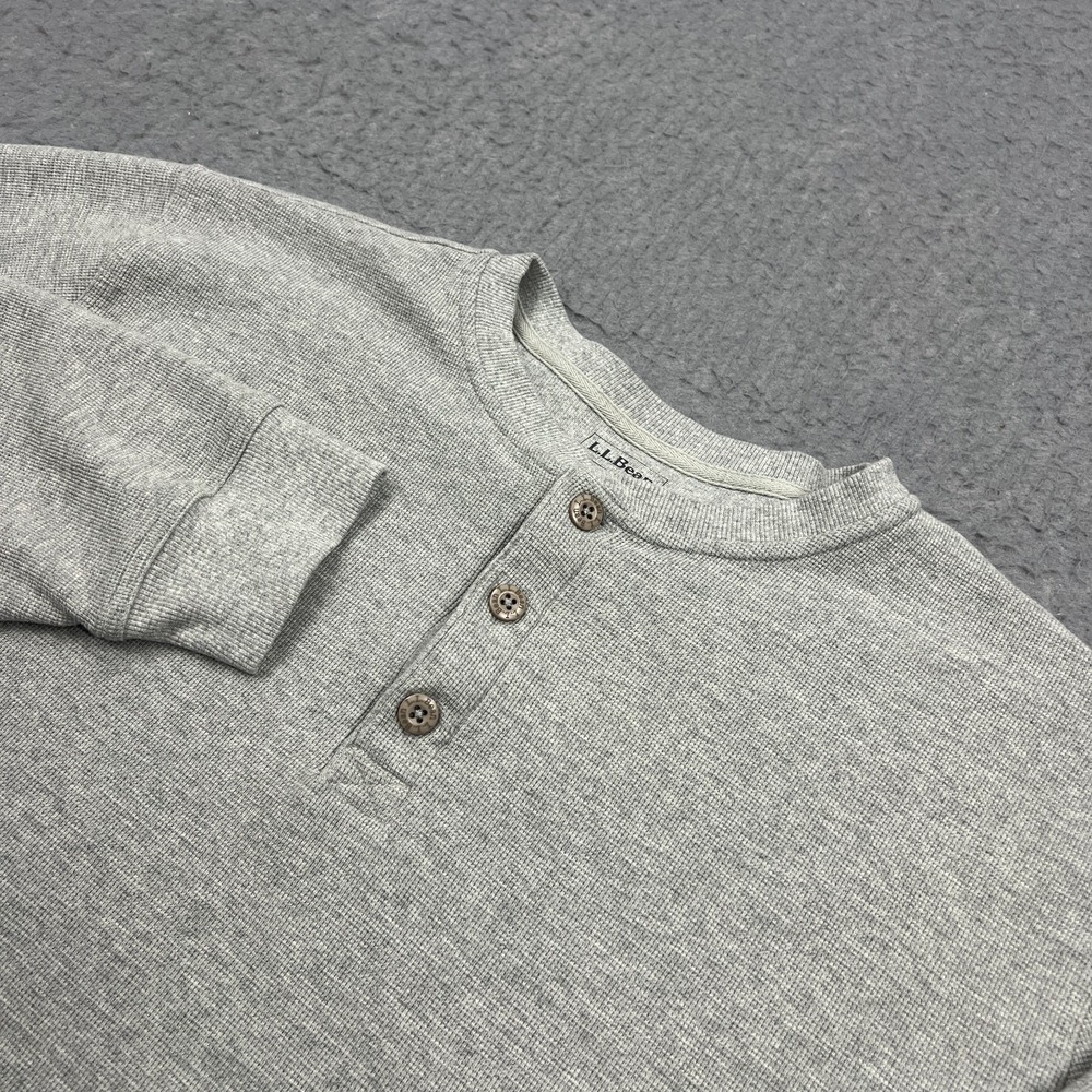 LL Bean Henley Men's XXL Gray Unshrinkable Mini-Waffle Long Sleeve Traditional T